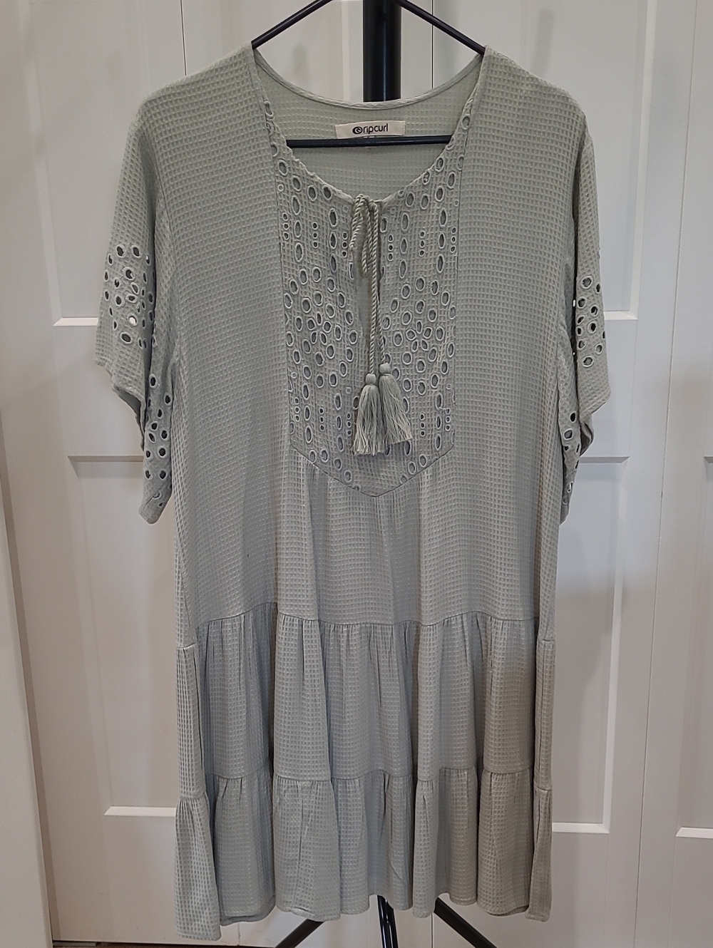 Rip Curl Light Sage Eyelet Waffle Tiered Midi Dress